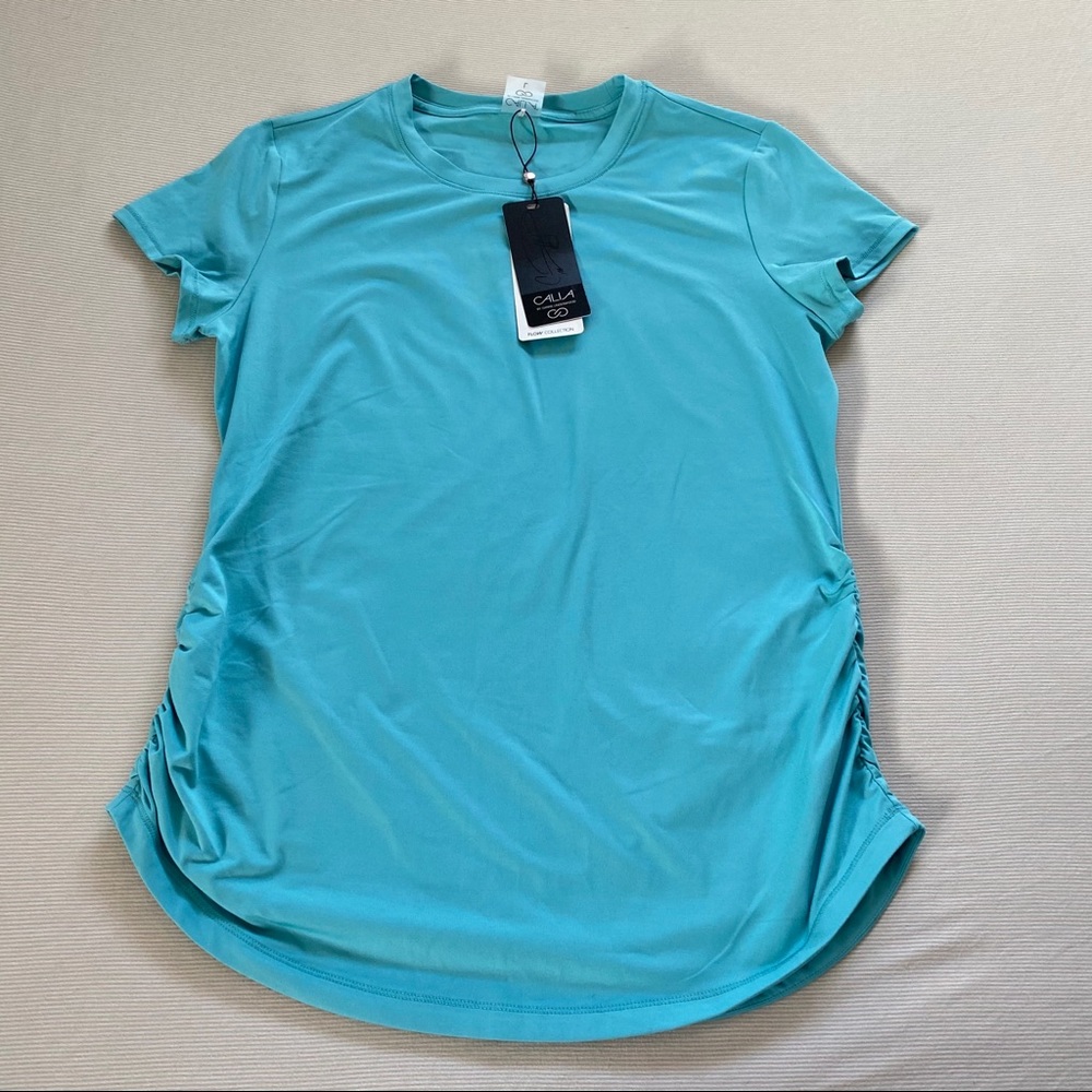 Calia Flow Crew Neck Ruched Tee Large